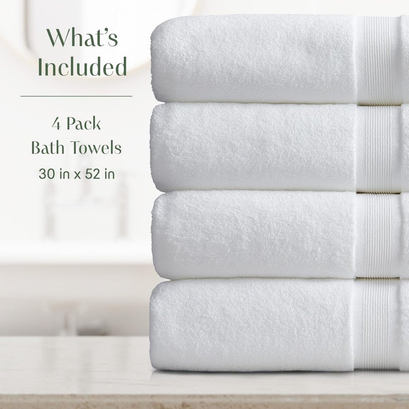 SPRING TREE Luxury Bamboo Rayon Bath Towel Set of 4 | 35% Bamboo Rayon - 65% Zero Twist Cotton | Absorbent Quick-Dry Towels for Bathroom | Oeko-TEX Standard 100 Cotton | White - 4 Pack - Image 2